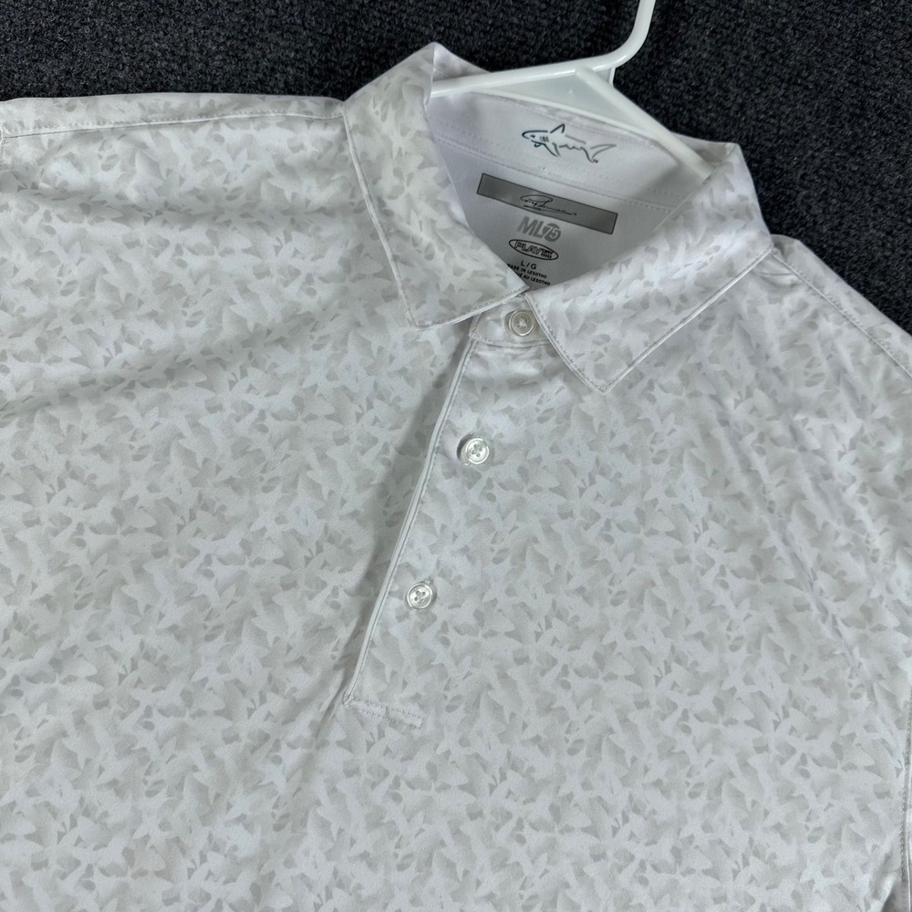 Greg Norman Polo Shirt Mens L Large White ML75 Play Dry Geometric Golf Casual